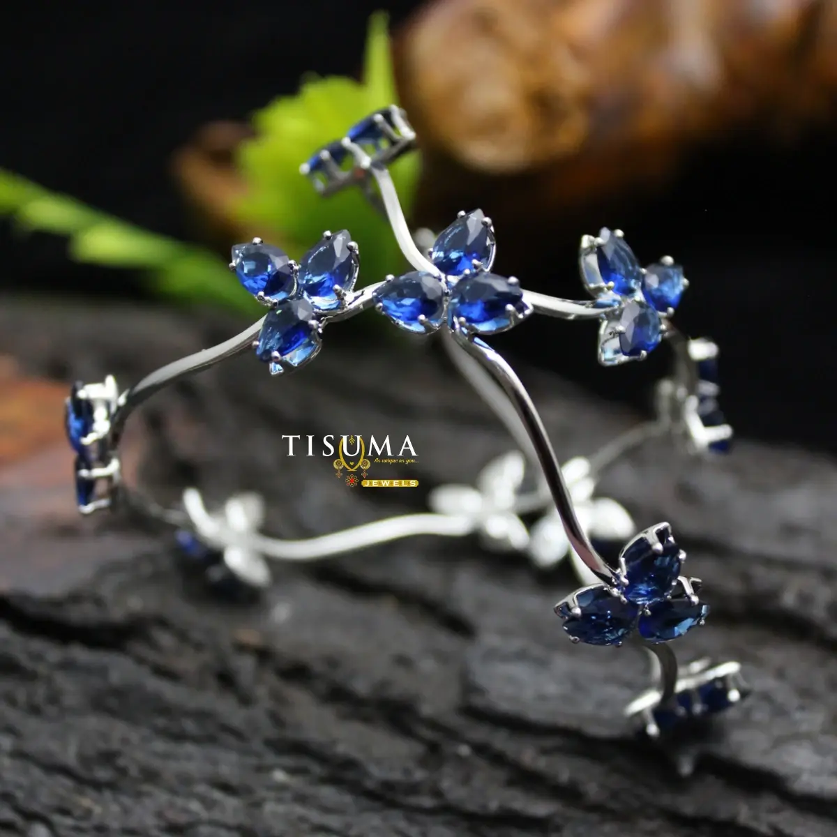 Blue Floral Trellis AD Bangles
